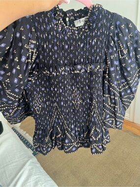 Sea New York Navy Blouse with Lilac Geometric Print